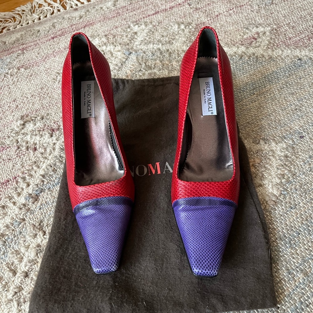 Bruno Magli Vintage Red and Purple Color-Block Heels